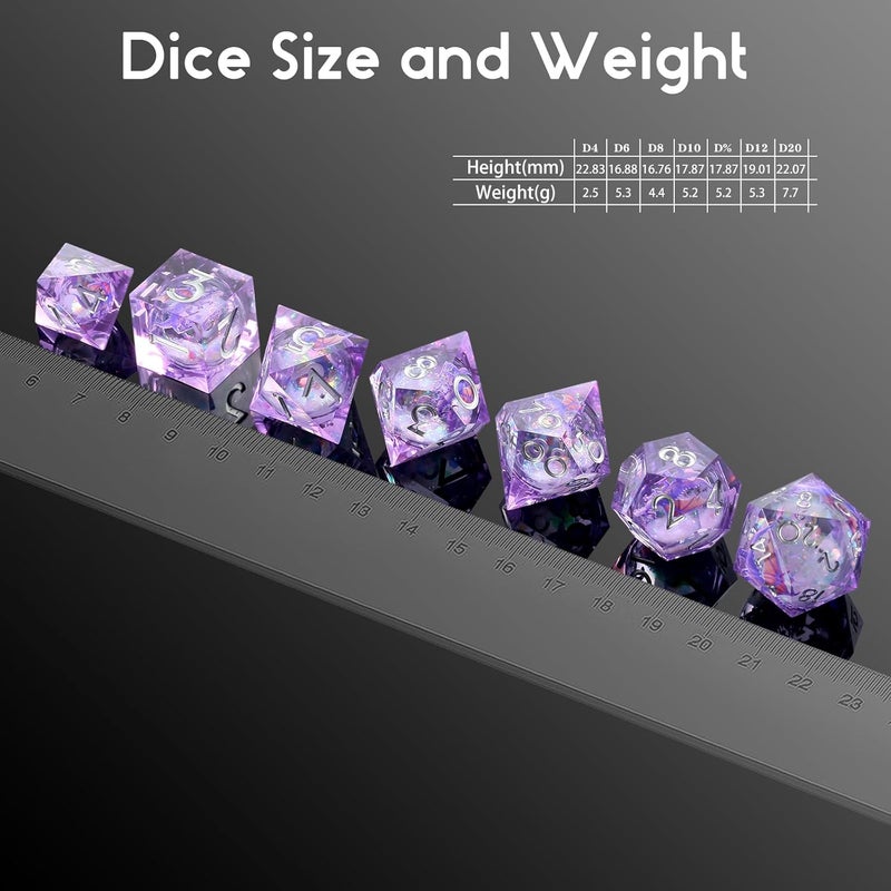 DNDND Purple Dragon Dice with Silver Numbers | Liquid Core 7-Piece Sharp Edge D&D Dice Set | Dragon Themed Collectible Metal Case | RPG Tabletop Gaming Gift - Image 5